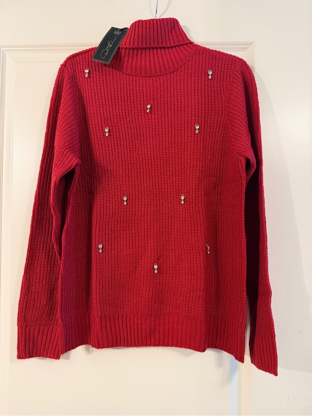 Red Embellished Turtleneck Sweater